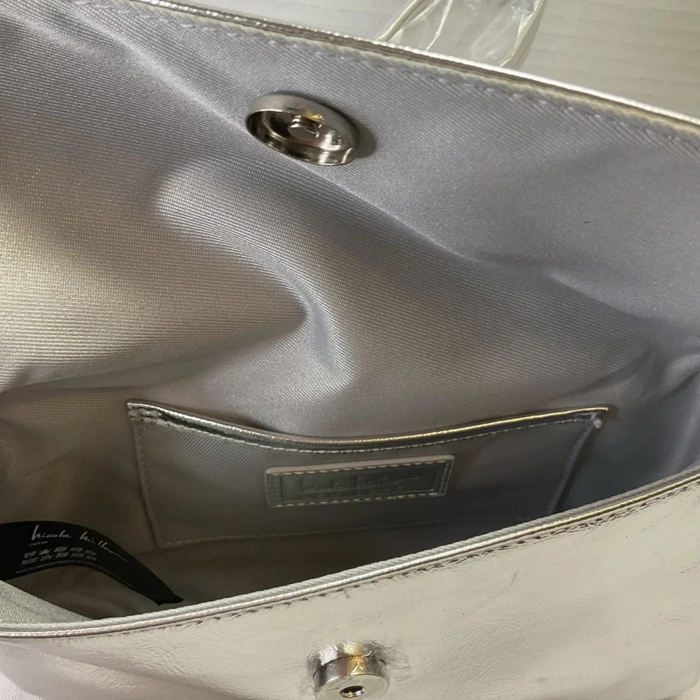 Nicole Miller Silver Vegan Leather Handbag Shoulder Bag‎ NWT $60